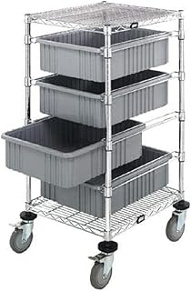 Quantum Storage Systems BC212434M1GY Wire Bin Cart with 4 DG93060 Gray Bins, Chrome Finish, 45