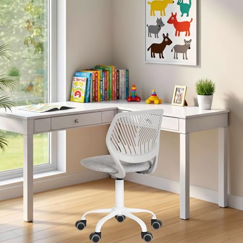 FurnitureR Silla de Escritorio, Moderno diseño Ajustable, para Ordenador, giratoria, sin reposabrazos, para habitación de los niños, Trabajo en casa, Oficina, Morandi, Gris - imagen 2