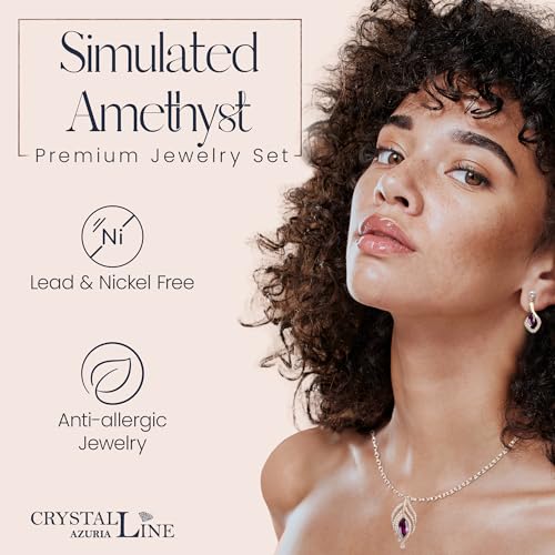 Crystalline Azuria Crystals Simulated Amethyst Set Pendant Necklace 18 inches Earrings 18K Rose Gold Plated for Women3