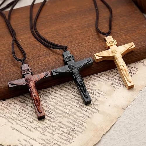 Jesus Cross Wooden Necklace,Cross Pendant Necklace,Wood Cross Necklace,Christian Catholic Jesus Crucifix Necklace4
