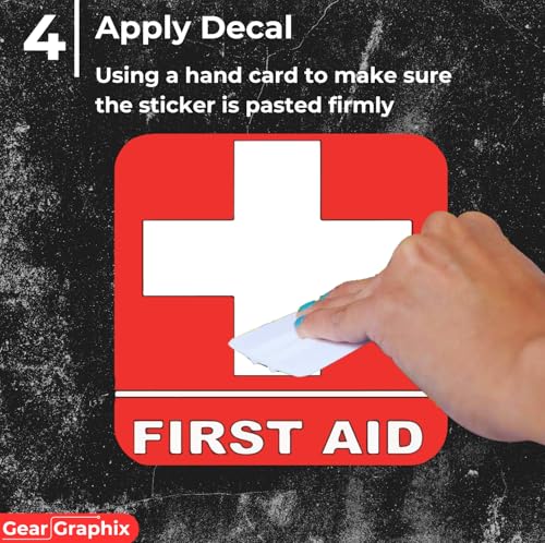 Image of First Aid Kit Sticker Sign - (4) Self Adhesive Decal 3.5 inchx3.5 inch - for Car, Office, or Business Emergency First Aid Kit Sign