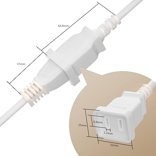 Miniatura 4 de BolAAzuL - Cable de extensión de alimentación blanco de 2 clavijas de 3 pies, cable de alimentación corto de enchufe individual macho a mujer, 16AWG