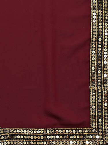 Image of AKHILAM Women's Lace Border Solid Georgette Saree with Unstitched Blouse Piece(CRNTON570 Parent)