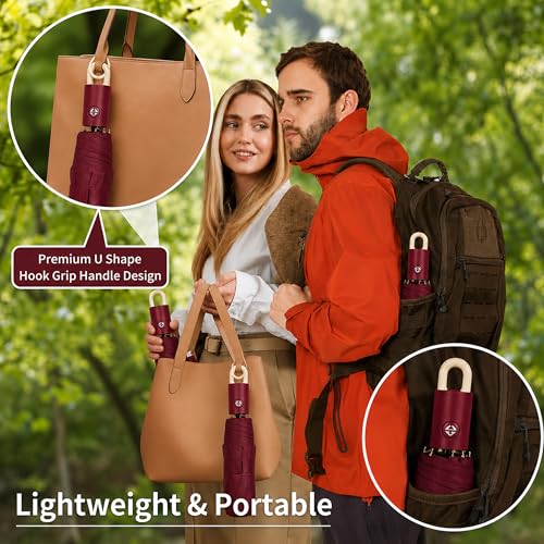 Image of Zemic UV Reversible Umbrella with Novelty Carabiner Handle, Travel-Friendly Umbrellas for Sun & Rain Protection, Windproof Compact, Automatic Open /Close, 8 Dual Ribs, Portable Umbrella for Men and Women