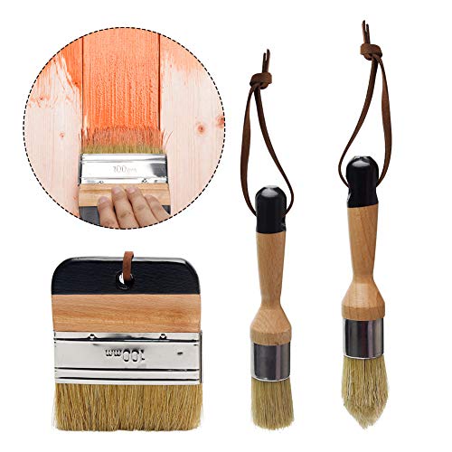 Set di 3 pennelli da pittura con manico in legno