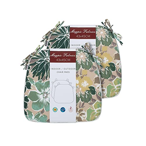 Magpie Fabrics 17"X16"X2" U-Shape Chair Cushions With Ties 2 Count, Outdoor Indoor Waterproof All Weather Seat Pads Decoration For Patio Garden Dining Office - Green Floral #TOP6
