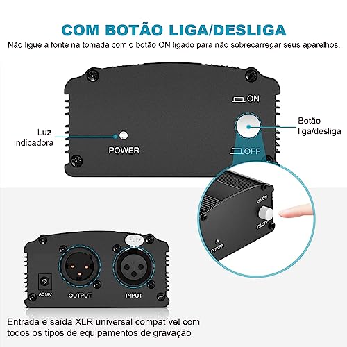 Phantom Power Fonte Lorben 48V Entrada XLR Microfone Condensador GT957