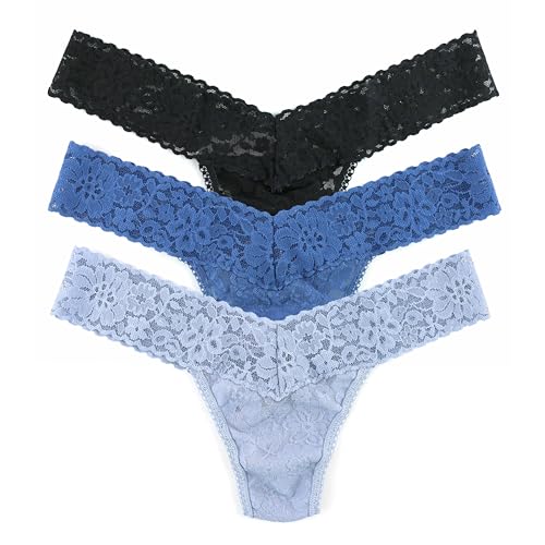 hanky panky Low Rise Thongs 3 Pack Polybagged, Black, Grey Mist, Storm Cloud Blue., One Size, Black, Grey Mist, Storm Cloud Blue, Free Size RegularR