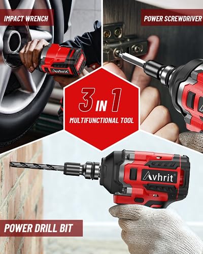Avhrit Akku-Schlagschrauber mit 2x 4.0Ah Lithium Batterie, 650Nm/480Ft-lbs 1/2 Zoll bürstenloser Elektro Schlagschrauber für Haus und Auto, 5 Stecknüsse, 4 Schrauben, 4 Bohrern, Schnellladegerät – Bild 5