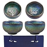 Dragon Phoenix Jianzhan Tenmoku Tea Cups Set, Handcrafts 3D Peacock Glaze Chinese Kungfu Teacups (Peacock)