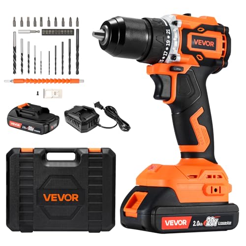 Image of VEVOR Cordless Drill Driver, 1/2 inch Metal Chuck, Brushless Motor, Dual-Speed Variable, Drill Driver Kit with Lithium Battery and Charger, Tool Box, for Wood and Metal Drilling, Screw Driving