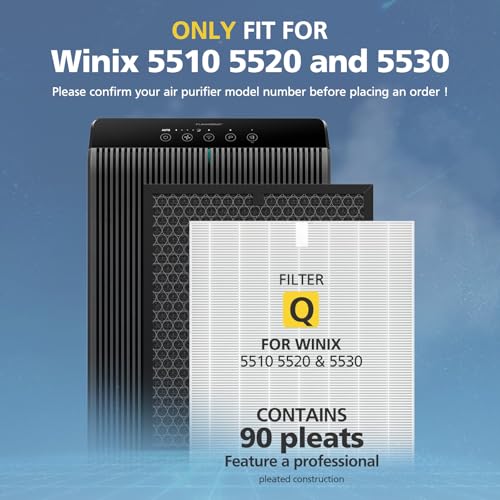 Image of 5510 5520 5530 Filter Q For WINIX 5510 5520 5530 Air Purifier Filter Replacement 1712-0123-00 For Large Room, 1 H13 True HEPA Filters & 1 Activated Carbon, 1+1 Pack