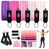 FORKNERS 18 PCS Resistance Bands Set for Women, 5 Stackable Exercise Bands with Handles, Ankle Straps and Door Anchor, 5 Resistance Loop Bands, Workout Band Ideal for Toning and Slimming Body（150LBS）