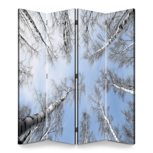 Large 4 Panels Folding Screen Room Divider Birch Winter Forest Snow Branches Trees Nature Cold Weather Boho Divider for Room Separation Portable Privacy Partition Screen Indoor