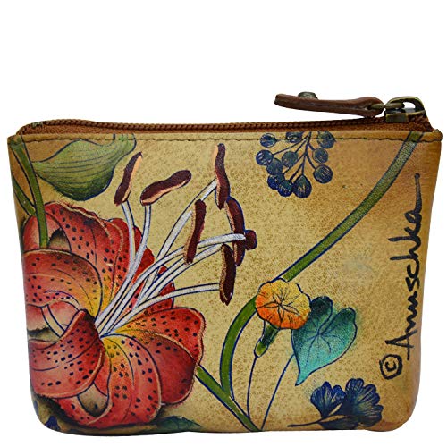 Anuschka Hand-Painted Genuine Leather Women’s Small Coin Pouch - Caribbean Garden #TOP1