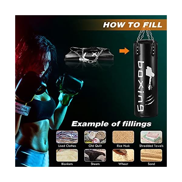 Sporty freestanding sandbag 50 inches, Heavy-Duty Filling Set can be 100 pounds、Adjustable Wall Bracket Ceiling Hook Punch Chain Boxing MMA Muay Thai Karate Taekwondo Kickboxing Training Workout