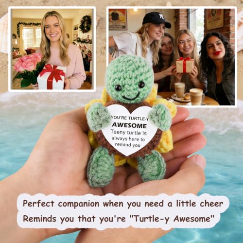 Christmas Turtle Gifts for Women Men,Handmade Positive Crochet Animals | Birthday Gift for Teens Appreciation Gifts,Thank You Gift,Emotional Support,Cute and Encouraging,Home Office Decor - image 3