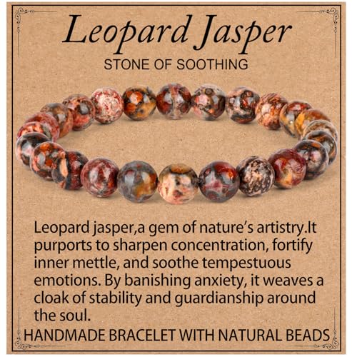 LPBeads Handmade Natural Gemstone Stretch Elastic 8mm Leopard Jasper Bracelet Healing Crystal Round Stone Beads Jewelry Gifts for Women Men