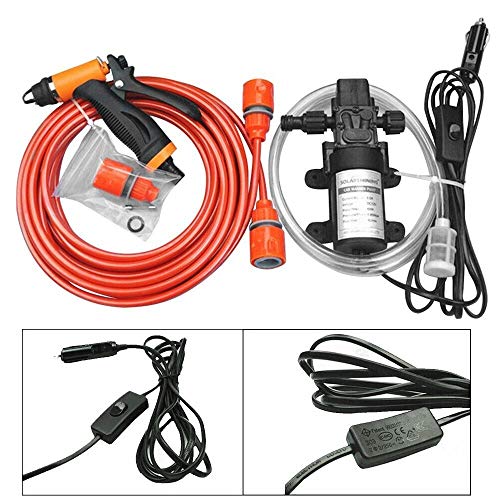 Manoch 12 Volt High Pressure Self-Priming Electric Car Portable Wash Washer Kit Water Pump Inlet Water Pipe:1.5 Meter/4.9 Feet Outlet Water Pipe:8 Meter/26.25 Feet Power Cord Length:3 Meter/9.8 Feet