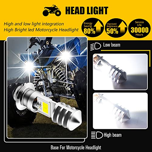 VOODA 1800LM H6M LED Bulb AC/DC 12-48V P15D LED Bulb Hi-Lo Beam White 6000K LED Motorcycle Headlight Bulb for Ya maha ATV YFZ YFM Raptor Grizzly Ko diak Motorbike Tractor Scooter-2 Pack(Silver Shell) by Vooda - Image 2