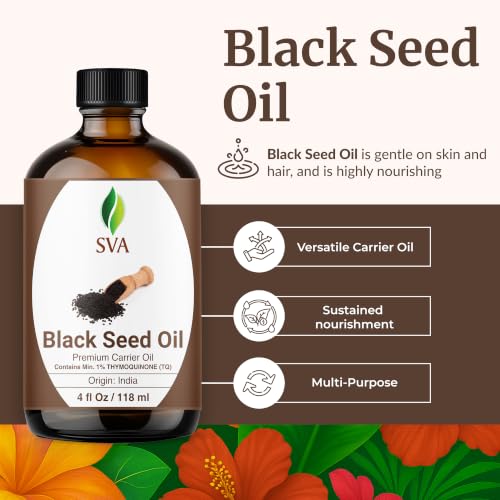 Image of SVA Black Seed Oil - 4 Fl Oz - for Face, Skin Care, Hair Care, Scalp Massage & Body Massage - Carrier Oil with Dropper