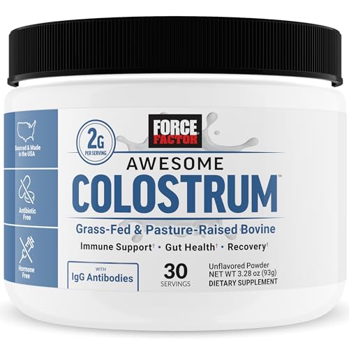 Image of Force Factor Awesome Colostrum to Support Gut Health, Immune Function, Recovery, & More, Bovine Colostrum Supplement, Pasture-Raised, Grass Fed, Hormone Free, Naturally Unflavored, 30 Servings