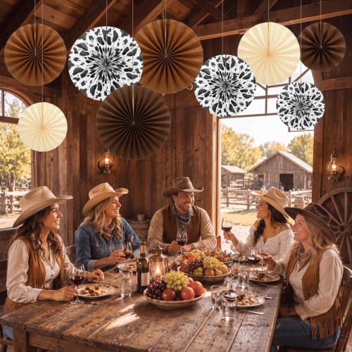 Image of Outus Party Decor Paper Fans Hanging Wall Decor,9 Pcs,Cowboy