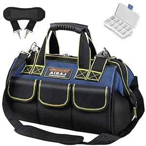 AIRAJ 15-Inch Tool Bag, Top Wide Mouth Waterproof Tool Bag, Adjustable Shoulder Strap, Suitable for Household and…