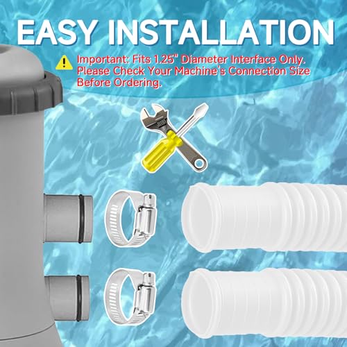 Image of 1.25 inch x 3ft Pool Hose for Above Ground Pools, 1-1 /4 inch Flexible Pool Skimmer Hose Replacement Compatible with Intex, Coleman, Summer Waves, XtremepowerUS, Bestway, Sand Filter Pumps (White, 2 Pack)