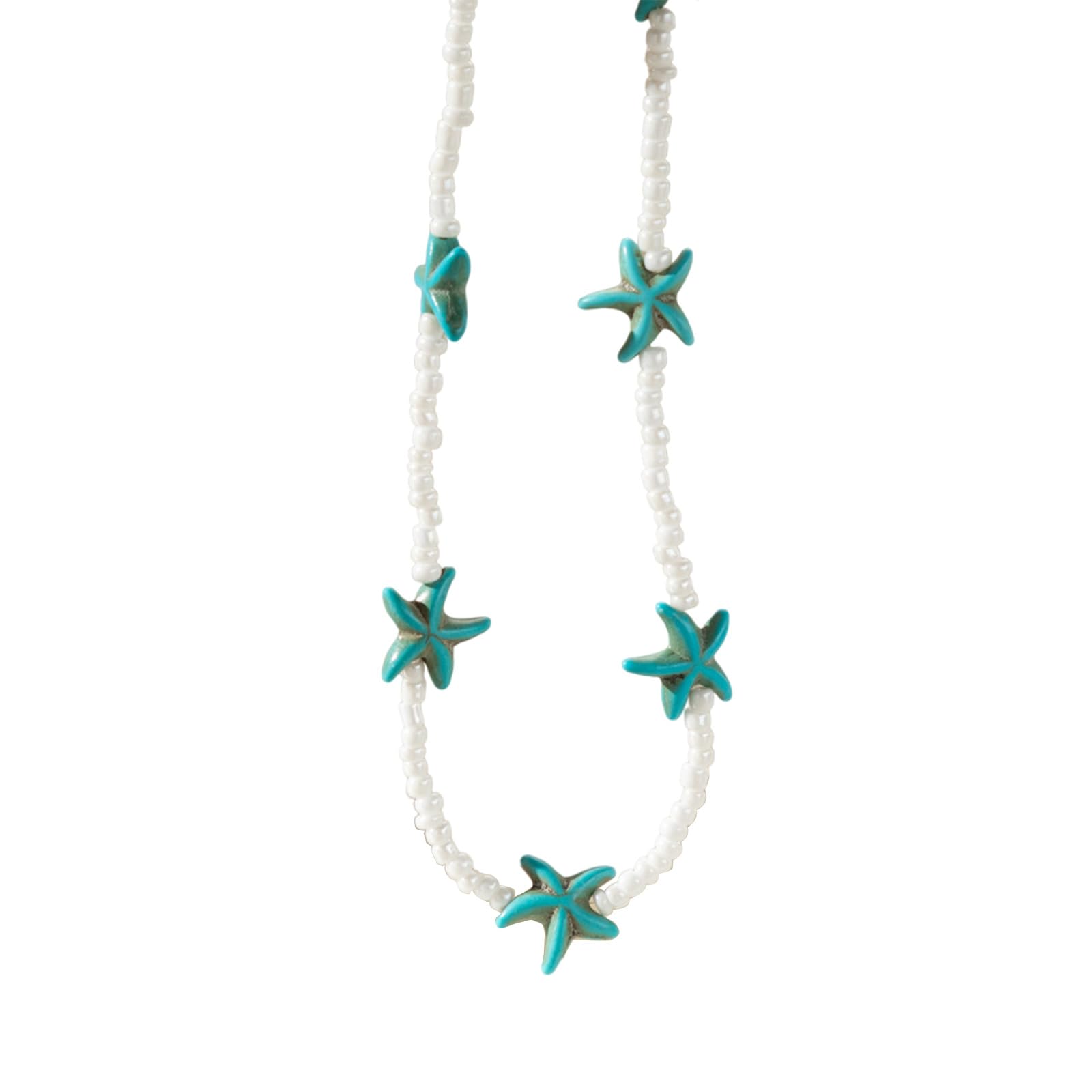 Elegante gargantilla con cuentas de turquesas, collar con colgante de estrella de mar, cadena para el cuello de longitud ajustable para mujer inspirada
