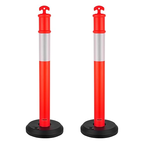 VEVOR Conos de poste de delineador de tráfico, paquete de 2, barrera delineadora de seguridad de tráfico con base de goma de 16.93 x 16.93 pulgadas,