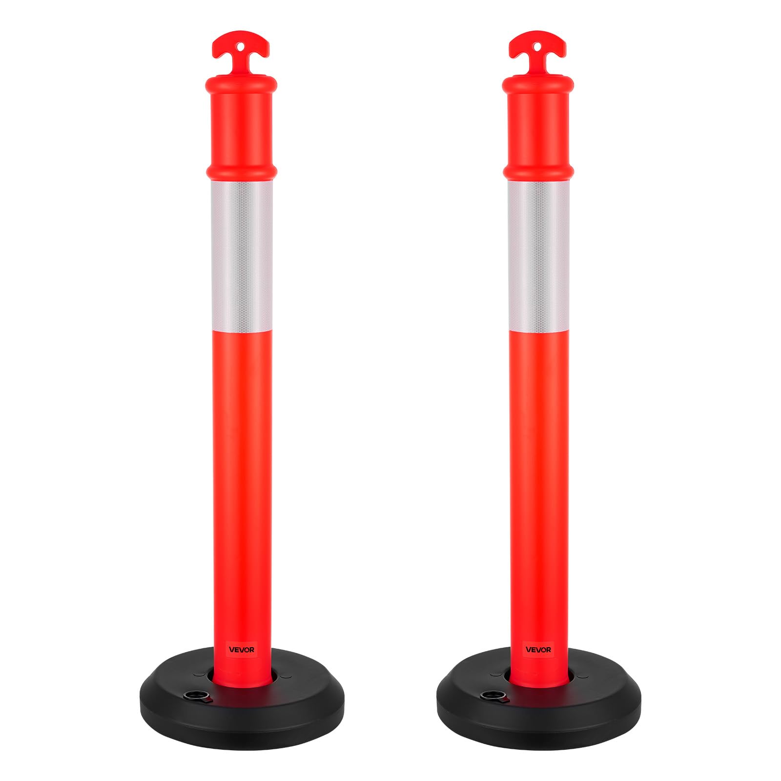 VEVOR Poteau de Signalisation 114 cm, Balise de Délimitation avec Base Remplissable, Bandes Réfléchissantes, Rouge