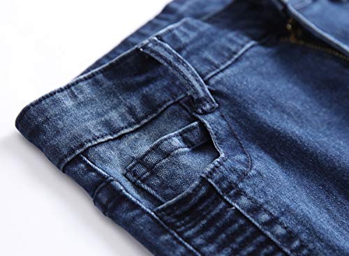 Boy's Stylish Moto Biker Skinny Ripped Wrinkled Stretch Fit Denim Jeans3