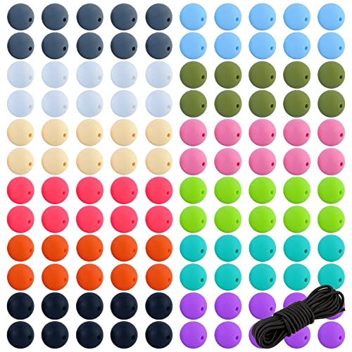 120 Piezas de Bolas de Silicona 12mm Con 5 Metros de Cuerda Elástica - Kit para Hacer Collar, Pulsera, Llavero y Cordones de Joyería