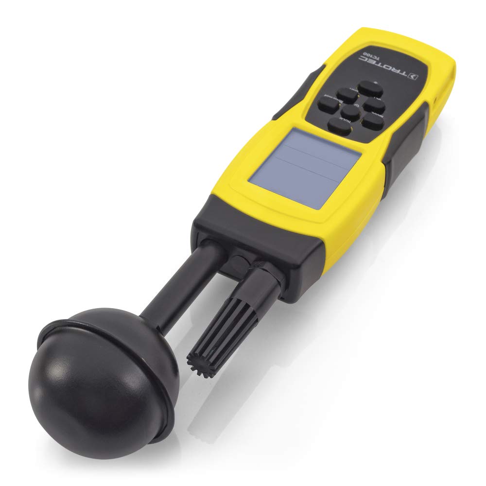 TROTEC Thermohygrometer TC100 inkl. Kalibrier-Zertifikat, Klimasummenmaß (WBGT), Strahlungswärme (Black Globe), Hitze-Index (HI), Lufttemperatur