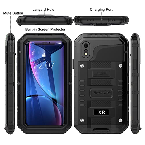 Beasyjoy Iphone Xr Metal Case, Waterproof Heavy Duty Case With Built-In Screen Protector, Full Body Protective Shockproof Tough Rugged Military Grade Defender Outdoor Case(Black) #TOP6