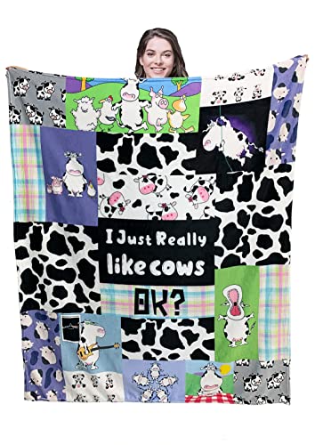 Cow Print Blanket Throw Blanket For Kids Warm Soft Micro Flannel Blanket For Bed/Sofa/Travel/Living Room Decor 60X80 Inch #TOP14