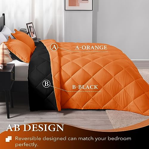 Image of downluxe California King Comforter Set - Orange and Black Cal King Comforter Set, Soft Bedding Sets for All Seasons - 3 Pieces - 1 Comforter (104 inchx96 inch) and 2 Pillow Shams(20 inchx36 inch)
