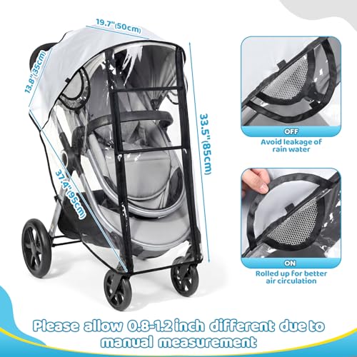 Image of Universal Stroller Rain Cover, Rain Cover for Stroller with Clear Vision, Waterproof Baby Travel Weather Shield with Breathable Ventilation and Easy Access, Thick EVA & PVC Protect from Dust and Snow