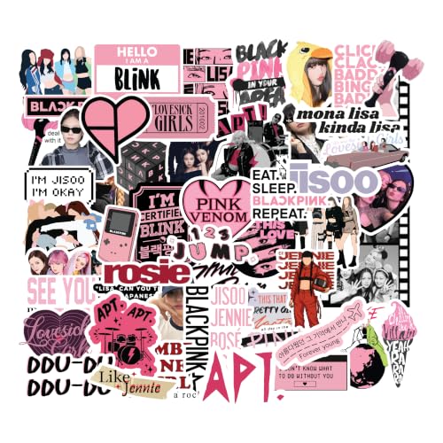 Image of K-Pop Aesthetic Sticker Pack - Black Pink Inspired Vinyl Stickers for Laptop, Phone, Water Bottle & Journals (Waterproof, Scratchproof, HD Quality)