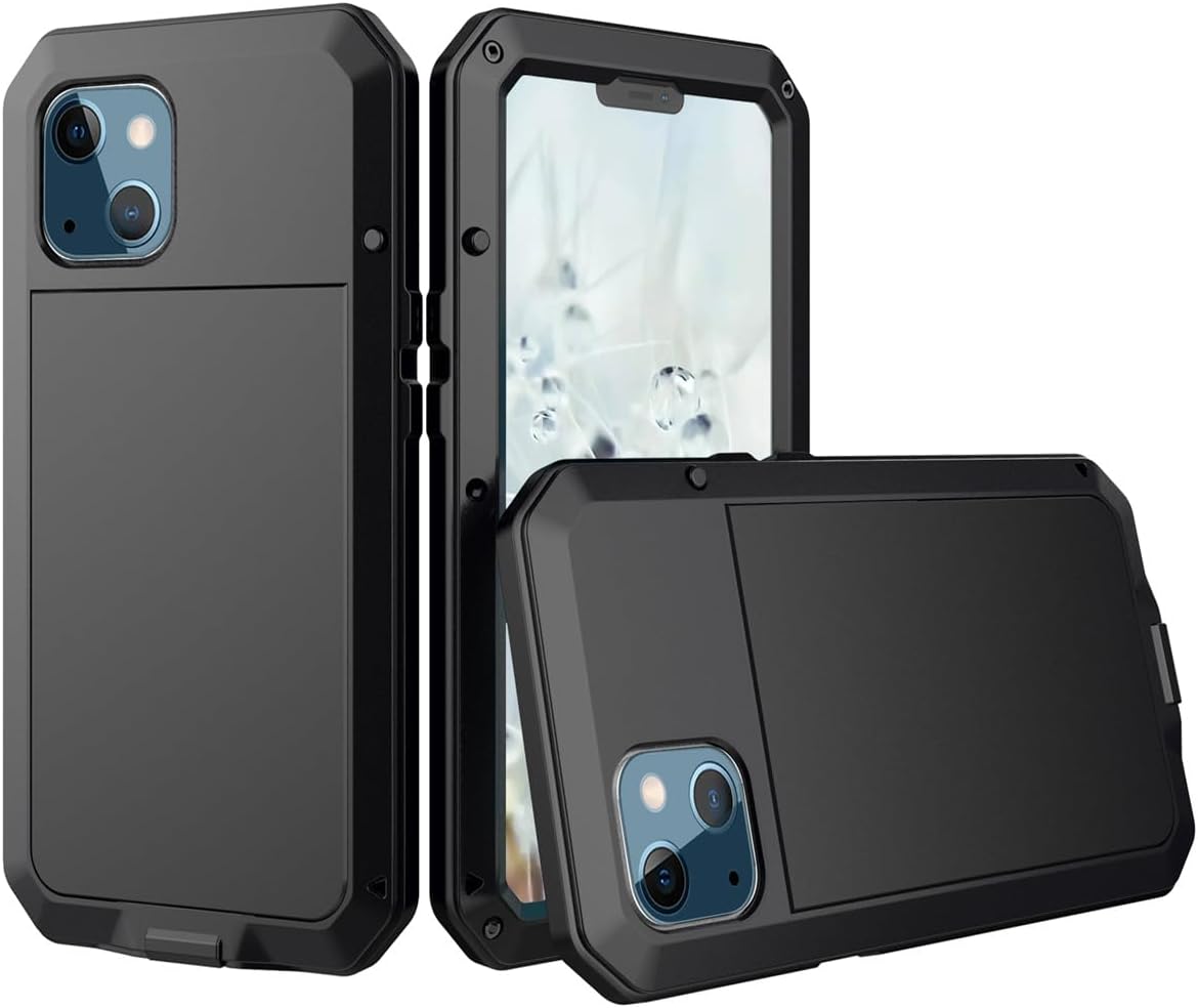 Wefor for iPhone 13 Mini Metal Case,Heavy Duty Shockproof Aluminum Alloy Tough Armour Military Grade Phone Case,360 Full Body Protective Cover with Silicone Built-in Screen Protector (Black)