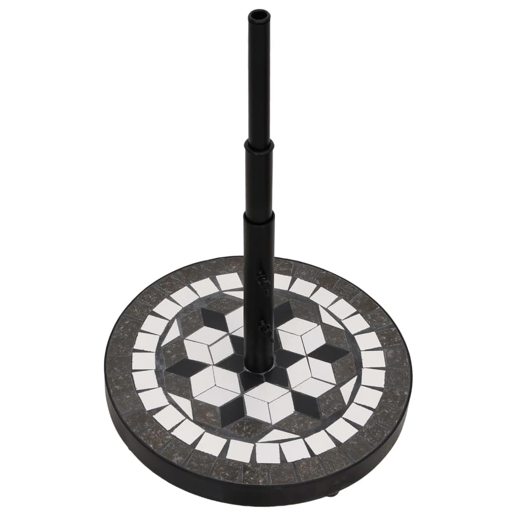 Stojak na parasol przeciwsłoneczny, okrągły, czarno-biały, 12 kg, z płytkami ceramicznymi, malowane proszkowo, żelazo, na maszty 22/25/32 mm, na balkon, taras, do ogrodu, stabilna podstawa