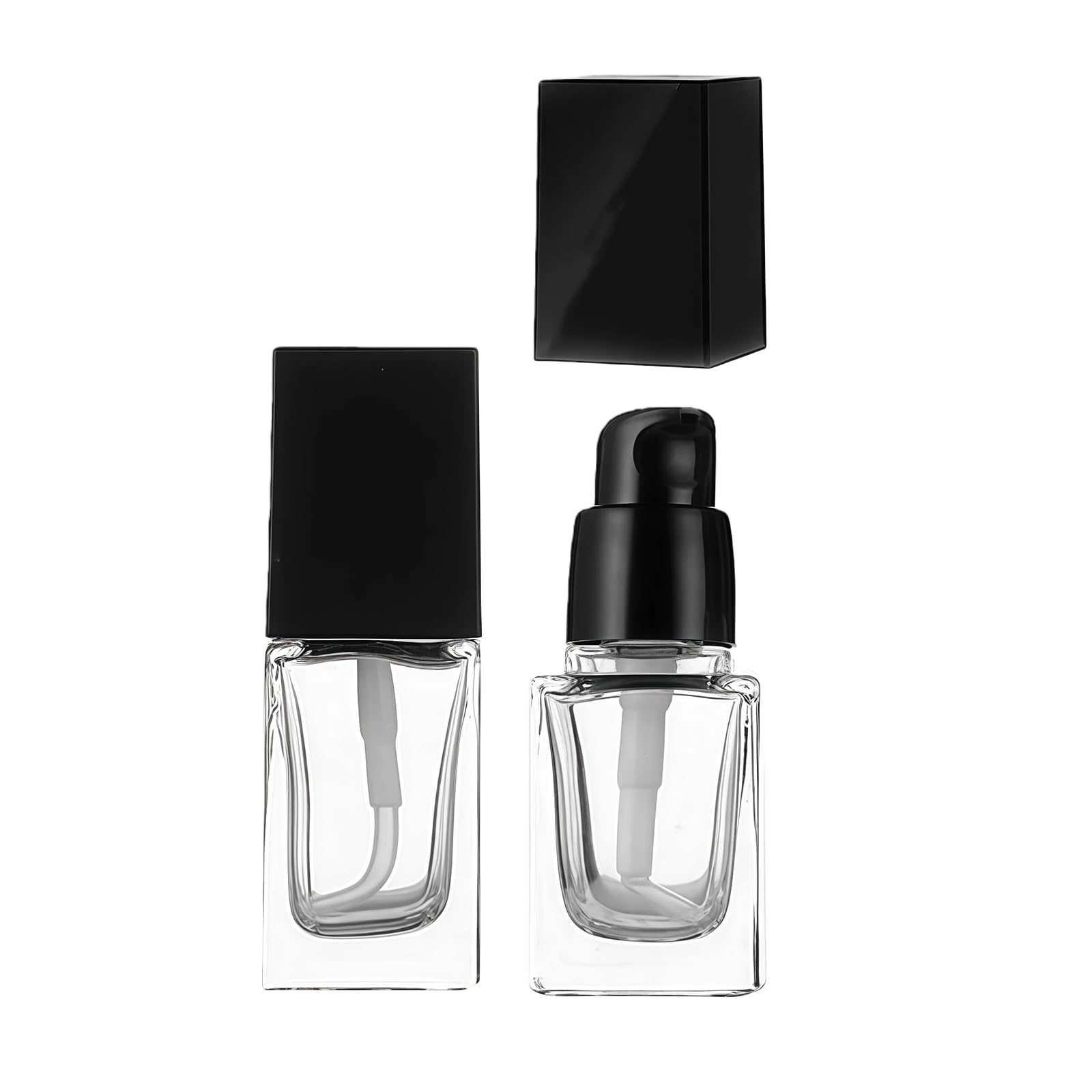 2 Pcs 15ml 0.5oz Empty Glass Pump Bottles Refillable Foundation Containers Travel Size Cream Liquid Dispenser for Cosmetics Storage