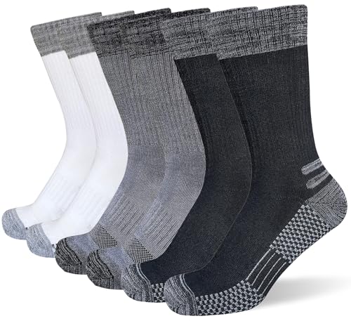 suaskk Mens Crew Work Boot Socks Thick Cushioned Moisture Wicking 3/4 Pairs
