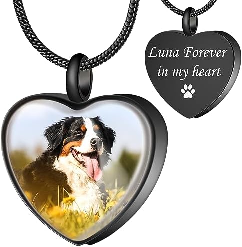 Fanery sue Pet Ashes Necklace Cremation jewelry Personalized Picture & Quate Dog Memorial Gifts for Loss of Dog/Cat Urn Necklaces Pets Loss Sympathy Gift Keepsake Ash Holder Box for Women
