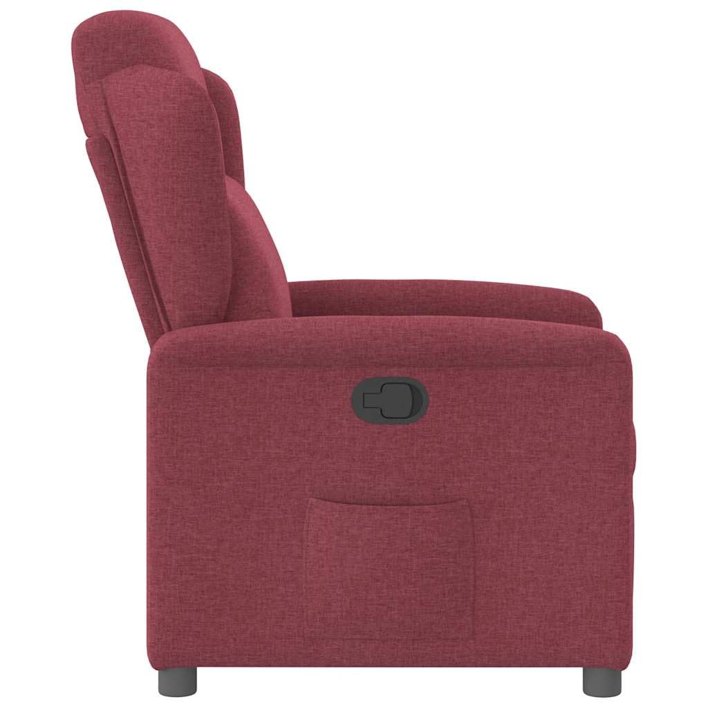 Fauteuil relax en tissu bordeaux avec fonction de couchage manuelle, cadre en bois et métal, accoudoir et dossier rembourrés, 78 x 95 x 100 cm, pour salon, bureau, coin lecture, télévision