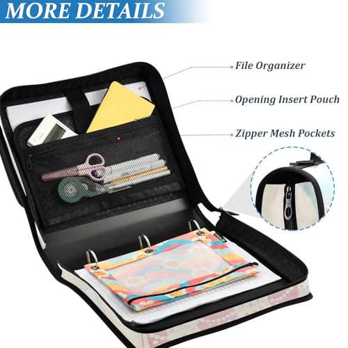 Image of Hot Air Balloon Zipper Binder Bag 3 Ring Binder with Shoulder Strap Zip Up 500 Sheets Capacity Multi Pockets for School Office Supplies