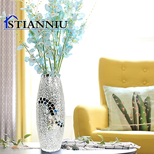 Decorative Shine Vase Stunning Handmade Mosaic Crackle Glass House Decor Table Centerpieces Modern Room Decoration (Hu-Silver) #TOP6