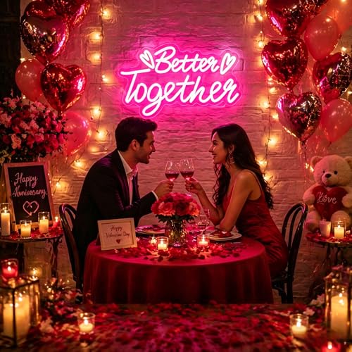 Image of Better Together Neon Sign, Neon Signs for Wall Decor Neon LED Signs Room Neon Light Up Signs Home Decor for Bedroom Club Party Bar Shop USB Operated