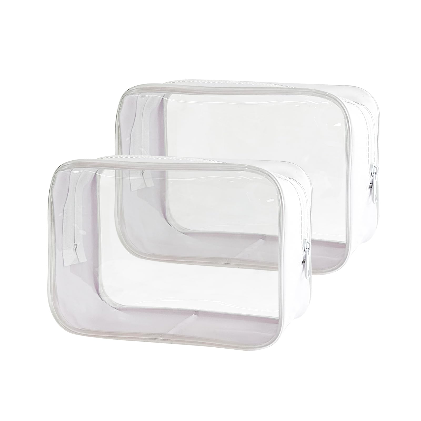 TotePrint Stadium Approved White Frame Clear Toiletry Bag TSA Approved Clear Organizer Bags Portable Travel Makeup Bags with Zipper for Women (White)